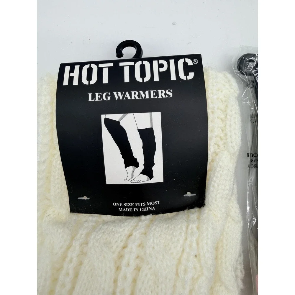Hot Topic Leg Warmers Thigh Highs Womens One Size Multicolor Cable Knit Pom Set